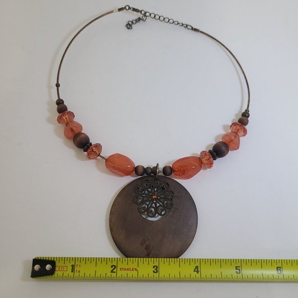 Copper beaded Necklace with wooden pendant - Picture 7 of 7
